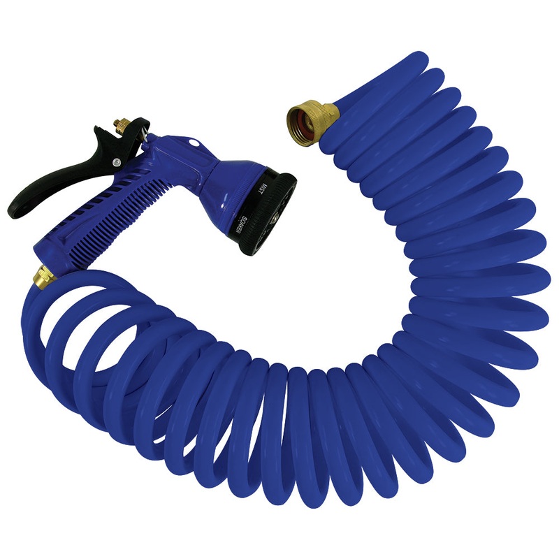 Whitecap 15′ Blue Coiled Hose  with Adjustable Nozzle – P-0440B
