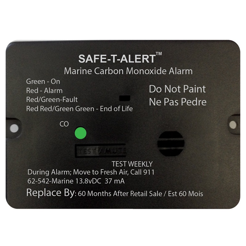 Safe-T-Alert 62 Series Carbon Monoxide Alarm  with Relay – 12V – 62-542-R-Marine – Flush Mount – Black – 62-542-R-MARINE-BL