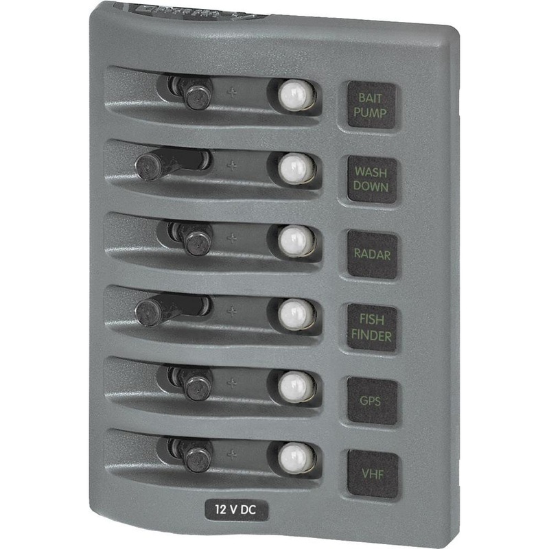 Blue Sea 4376 WeatherDeck Water Resistant Circuit Breaker Panel – 6 Position – Grey – 4376