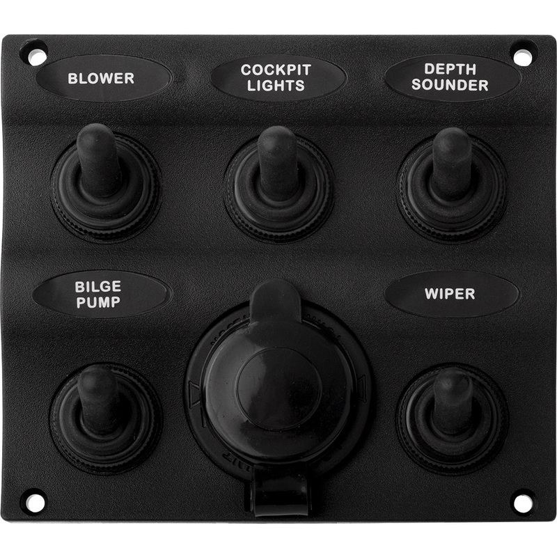 Sea-Dog Nylon Switch Panel – Water Resistant – 5 Toggles w/Power Socket – 424605-1