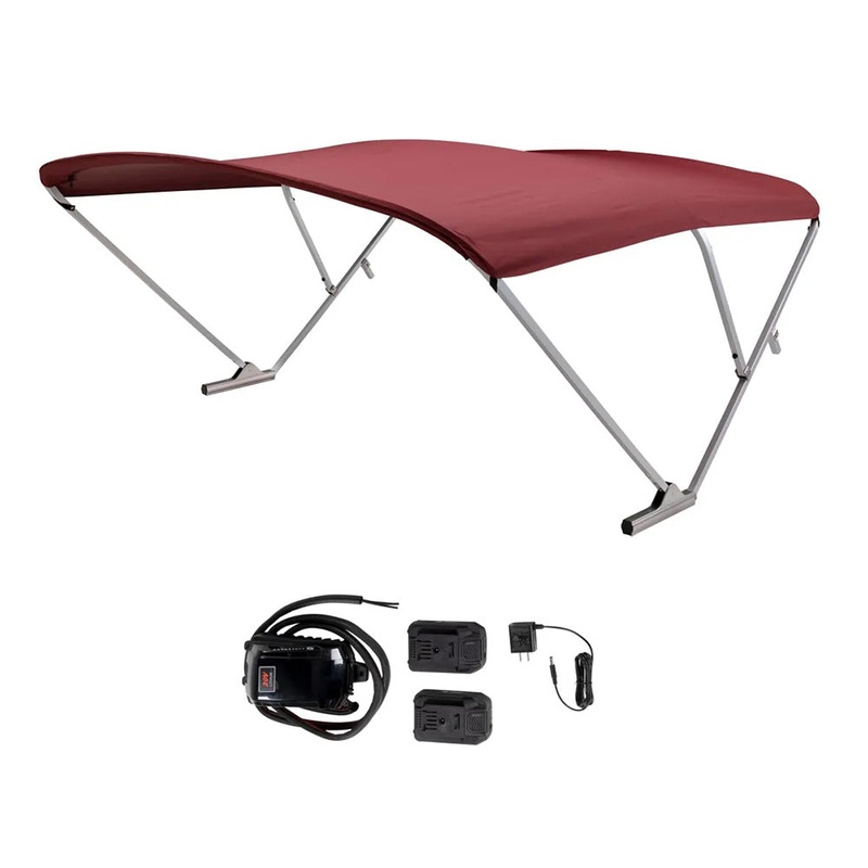 SureShade Battery Powered Bimini – Clear Anodized Frame & Burgundy Fabric – 2021133090