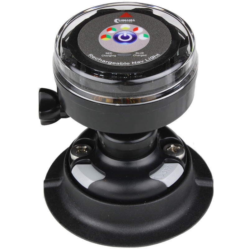 Lunasea Rechargeable Tri-Color Portable Navigation Light w/RailBlaza Quikport Mount – Black
