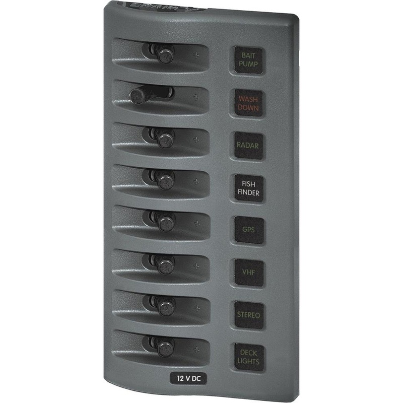 Blue Sea 4308 WeatherDeck Water Resistant Fuse Panel – 8 Position – Grey – 4308