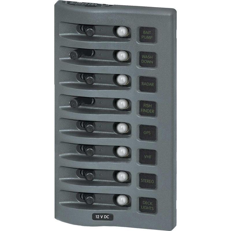 Blue Sea 4378 WeatherDeck Water Resistant Circuit Breaker Panel – 8 Position – Grey – 4378