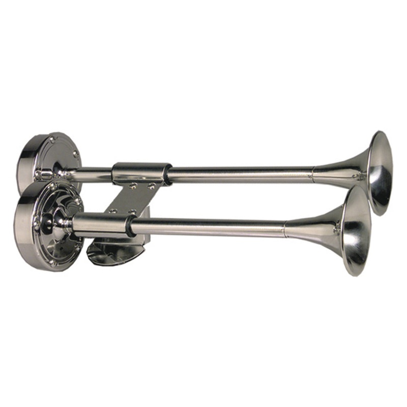 Schmitt Marine Deluxe All-Stainless Shorty Dual Trumpet Horn – 12V – 10012