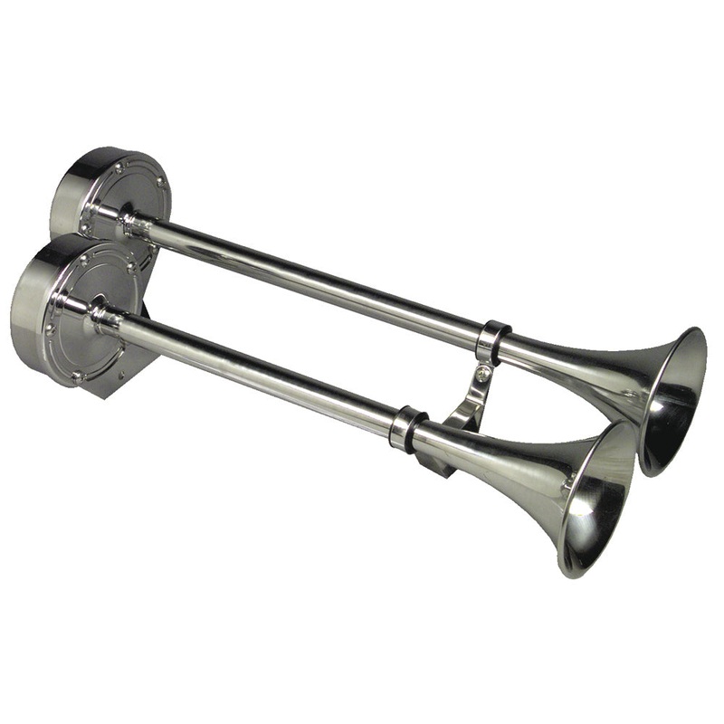 Schmitt Marine Deluxe All-Stainless Dual Trumpet Horn – 24V – 12428
