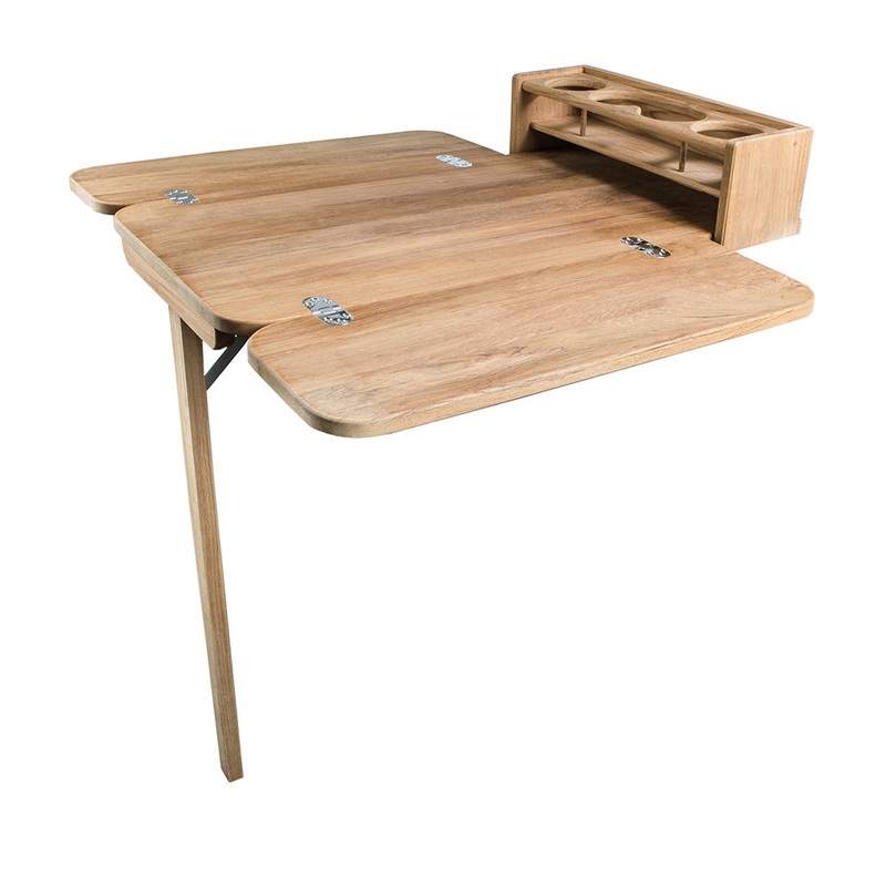 Whitecap Cockpit Table with Folding Leaves & 4 Cupholders – Teak – 61392C