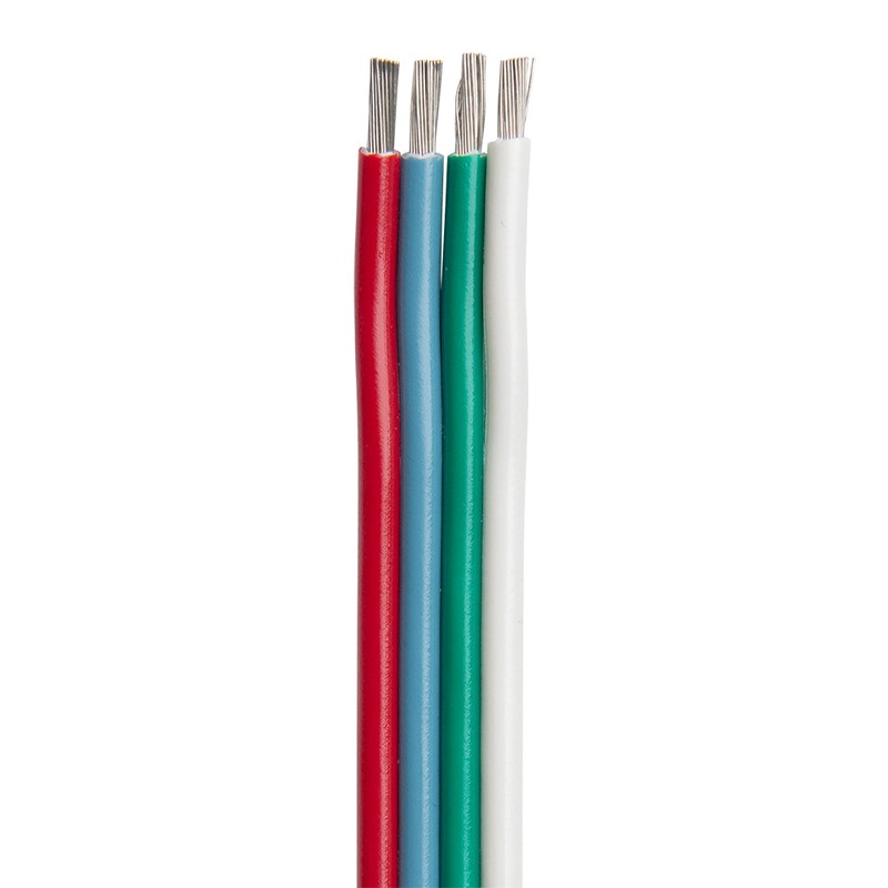 Ancor Flat Ribbon Bonded RGB Cable 18/4 AWG – Red, Light Blue, Green & White – 1000′ – 160099