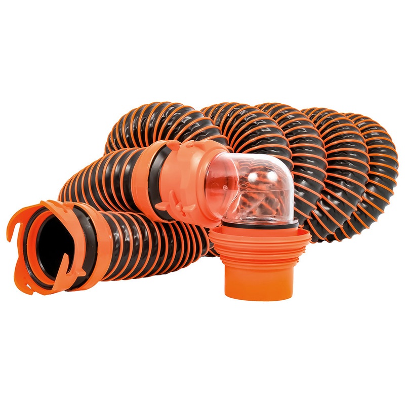 Camco RhinoEXTREME 15′ Sewer Hose Kit with Swivel Fitting 4 In 1 Elbow Caps – 39861