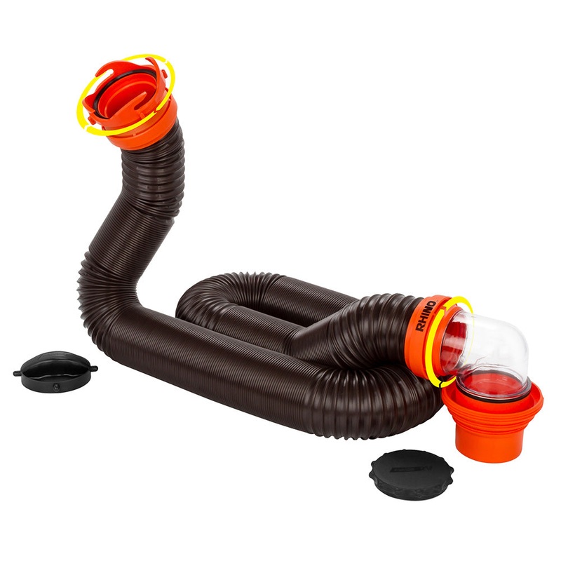 Camco RhinoFLEX 15′ Sewer Hose Kit with 4 In 1 Elbow Caps – 39761