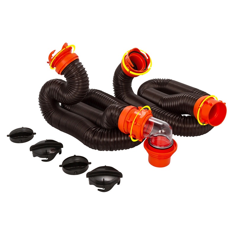 Camco RhinoFLEX 20′ Sewer Hose Kit with 4 In 1 Elbow Caps – 39741