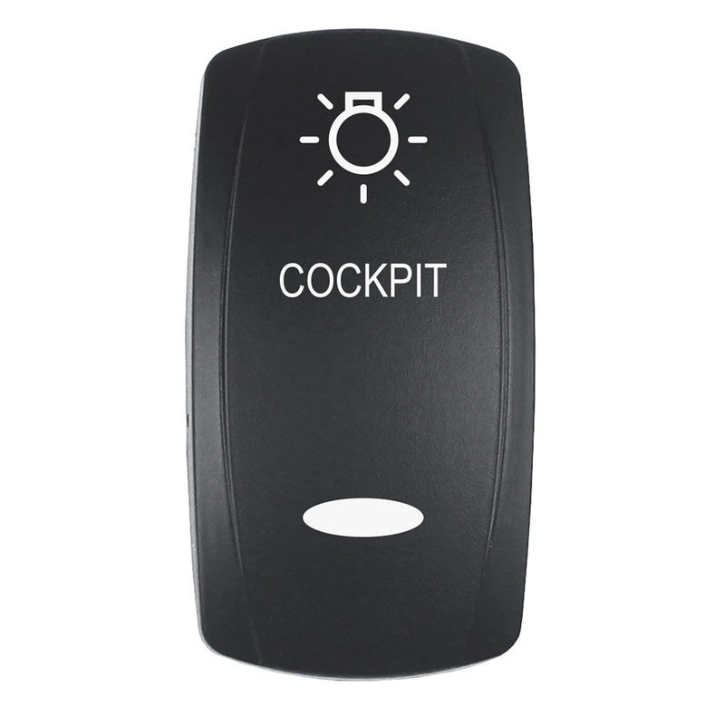 Pacer Actuator – ‘COCKPIT’ f/V Series Contura Switches – Black – Laser Etched (Top/Bottom Light)